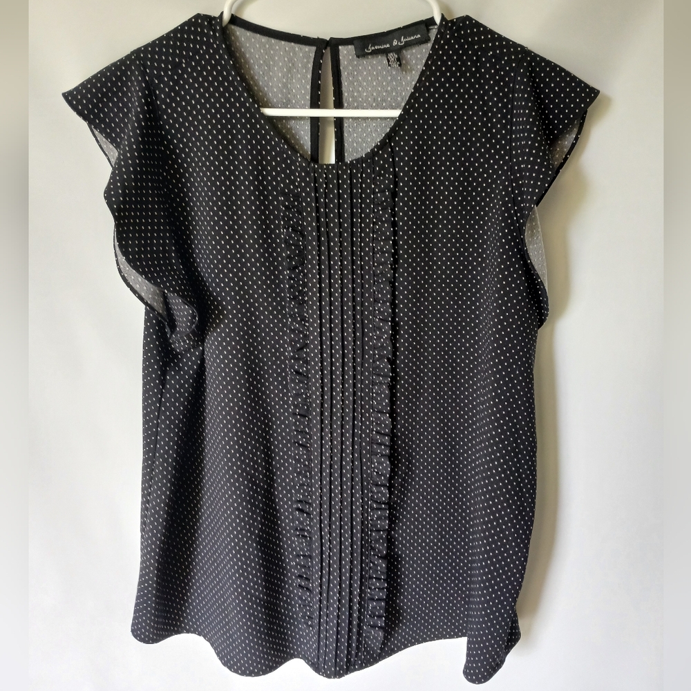 Jasmine & Juliana Womens Top Size U.S. L Color Black With White Polka Dots